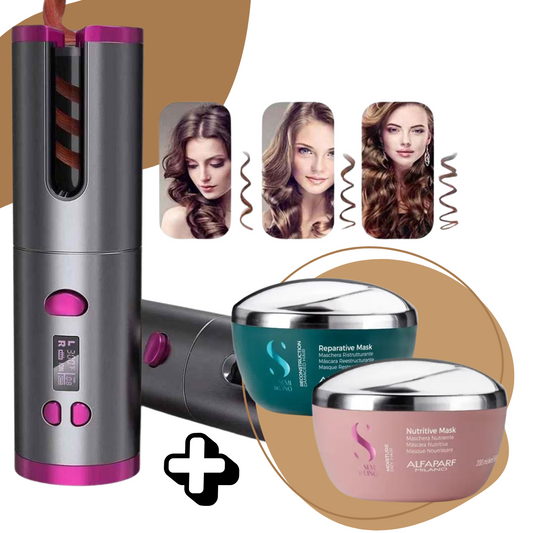Kabelloser Lockenstab Bivolt + [Regenerierende und pflegende Haarmaske]